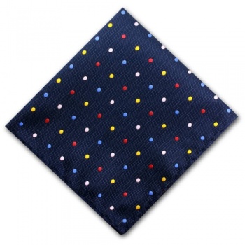 Navy Blue Pocket Square with Bright Polka dots